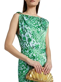 Maritza Watercolor Tile Print Asymmetric Maxi Dress