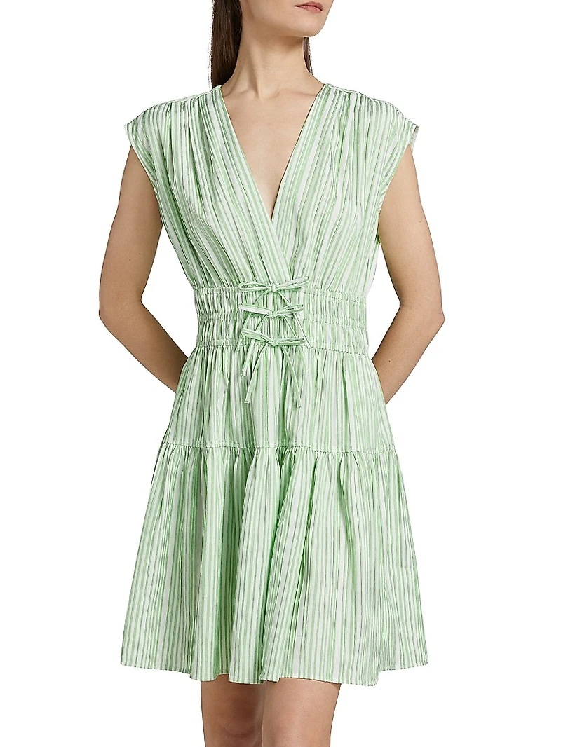 Tora Pintuck Stripe Shirting Minidress