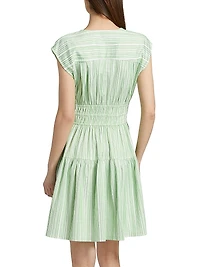 Tora Pintuck Stripe Shirting Minidress