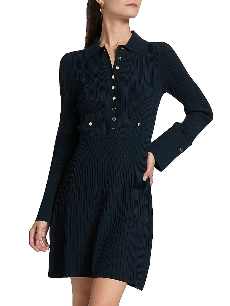 Lauper Rib-Knit Mini Shirtdress