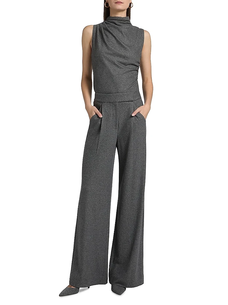 Marbeau Pleated Wool-Blend Wide-Leg Pants