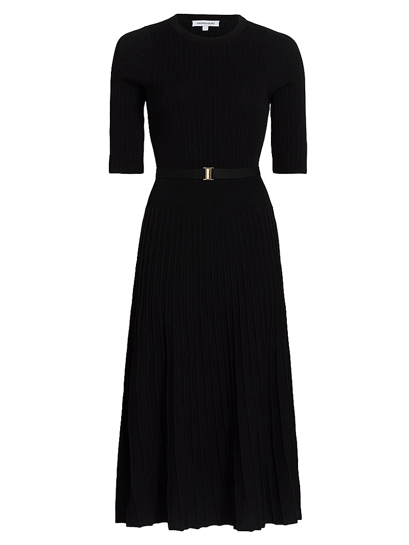 Elthea Rib-Knit Belted Midi-Dress