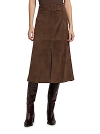 Alexie Belted Suede A-Line Skirt