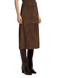 Alexie Belted Suede A-Line Skirt