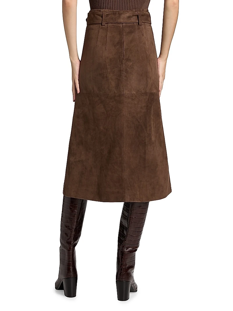 Alexie Belted Suede A-Line Skirt