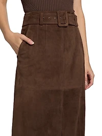 Alexie Belted Suede A-Line Skirt