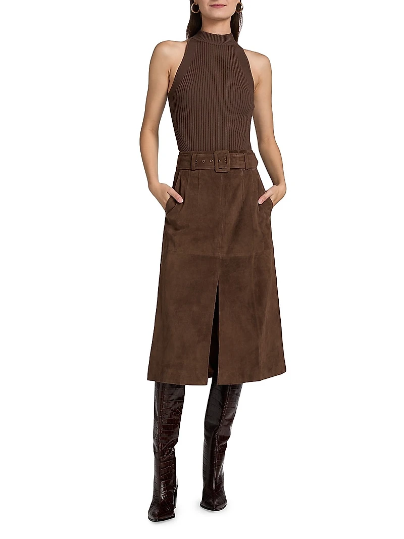 Alexie Belted Suede A-Line Skirt