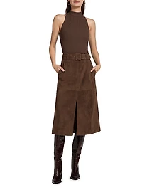 Alexie Belted Suede A-Line Skirt