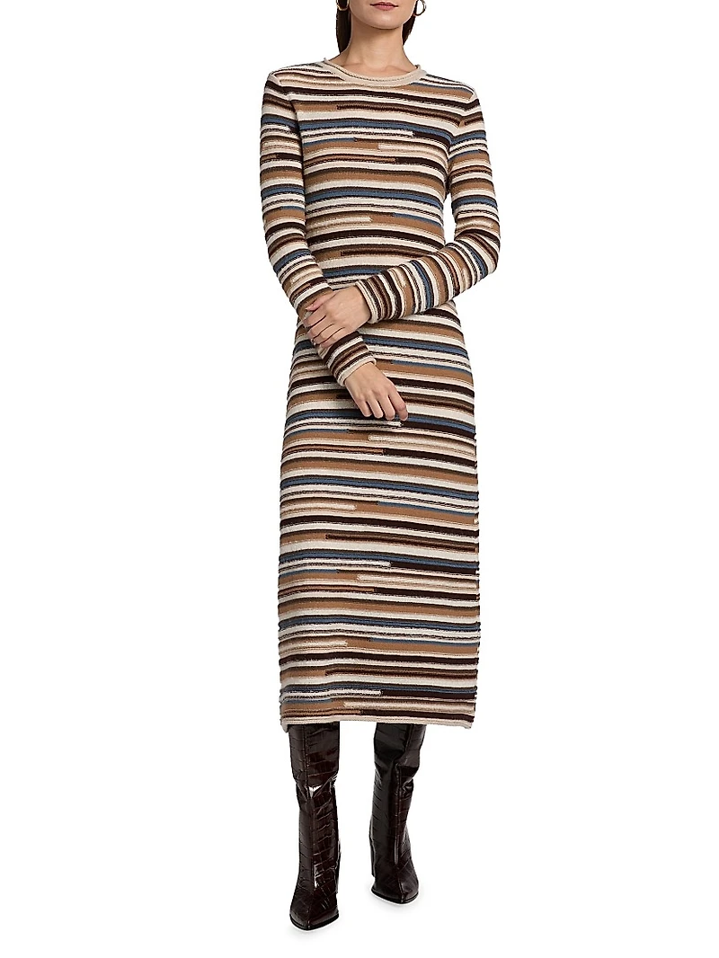Sanders Striped Wool-Blend Knit Midi-Dress