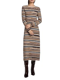 Sanders Striped Wool-Blend Knit Midi-Dress