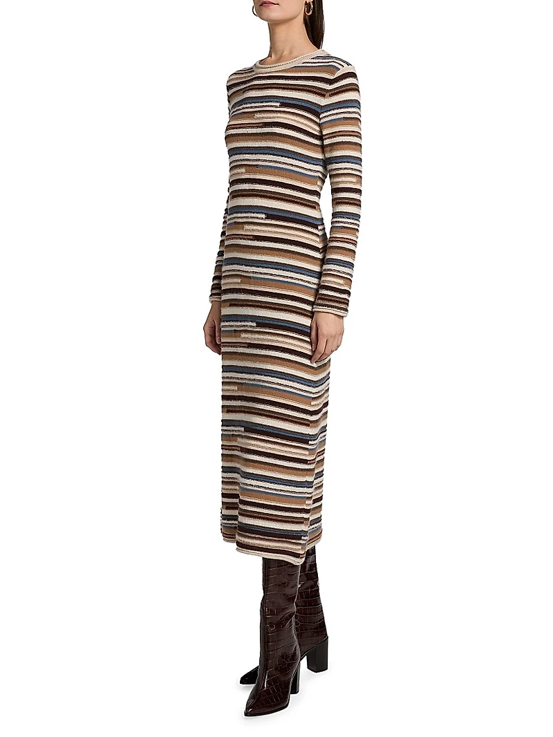 Sanders Striped Wool-Blend Knit Midi-Dress
