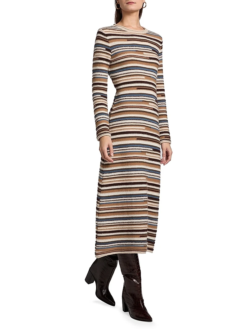 Sanders Striped Wool-Blend Knit Midi-Dress