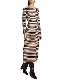 Sanders Striped Wool-Blend Knit Midi-Dress