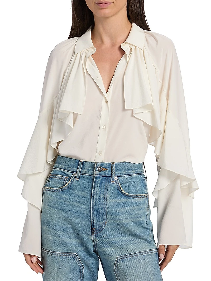 Demaris Stretch-Silk Ruffled Blouse