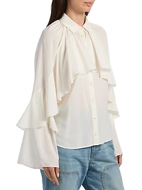 Demaris Stretch-Silk Ruffled Blouse