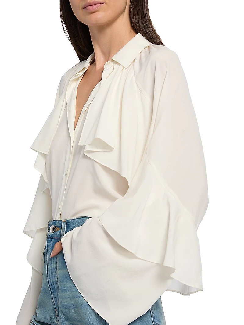 Demaris Stretch-Silk Ruffled Blouse