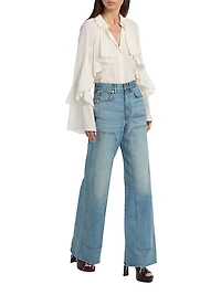 Demaris Stretch-Silk Ruffled Blouse