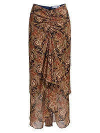 Sira Paisley Silk Ruffled Midi-Skirt