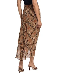 Sira Paisley Silk Ruffled Midi-Skirt