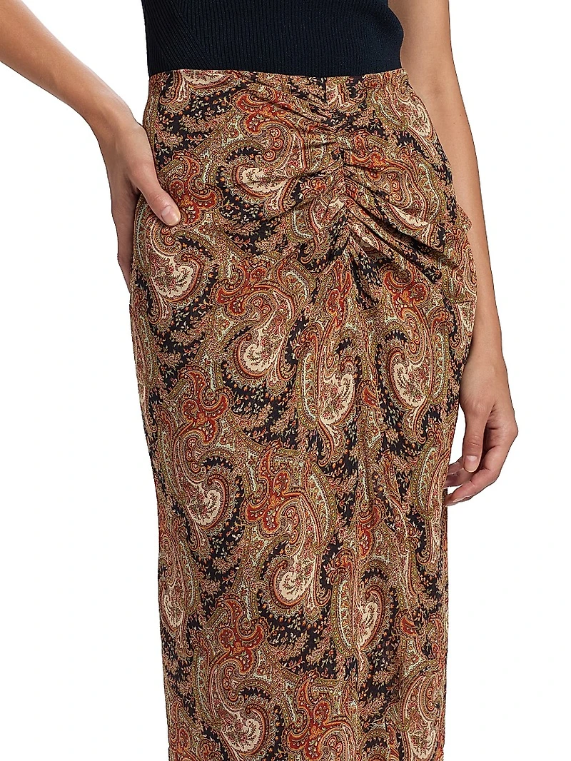 Sira Paisley Silk Ruffled Midi-Skirt