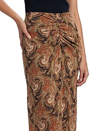 Sira Paisley Silk Ruffled Midi-Skirt