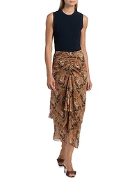 Sira Paisley Silk Ruffled Midi-Skirt