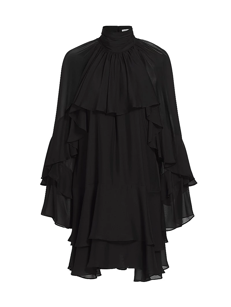 Adlington Silk Ruffle Mock-Neck Minidress