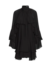 Adlington Silk Ruffle Mock-Neck Minidress