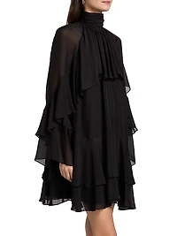 Adlington Silk Ruffle Mock-Neck Minidress