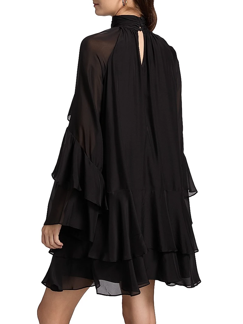 Adlington Silk Ruffle Mock-Neck Minidress