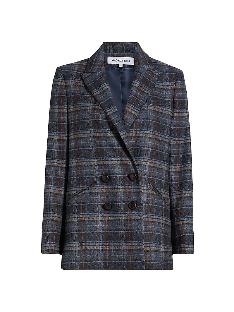 Oria Plaid Wool-Blend Double-Breasted Dickey Jacket