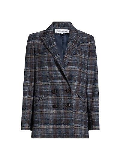 Oria Plaid Wool-Blend Double-Breasted Dickey Jacket