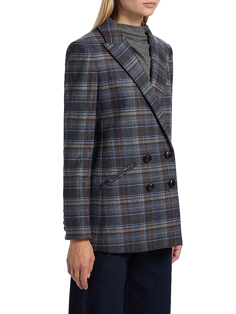 Oria Plaid Wool-Blend Double-Breasted Dickey Jacket