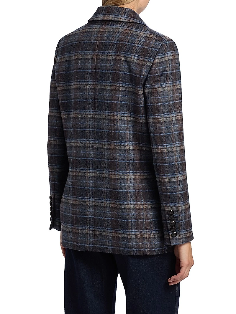 Oria Plaid Wool-Blend Double-Breasted Dickey Jacket