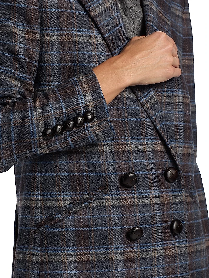 Oria Plaid Wool-Blend Double-Breasted Dickey Jacket
