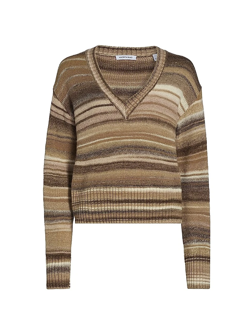 Diora Striped Wool-Blend V-Neck Sweater