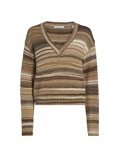 Diora Striped Wool-Blend V-Neck Sweater