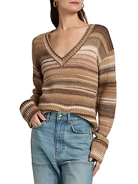 Diora Striped Wool-Blend V-Neck Sweater