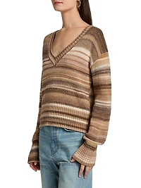 Diora Striped Wool-Blend V-Neck Sweater