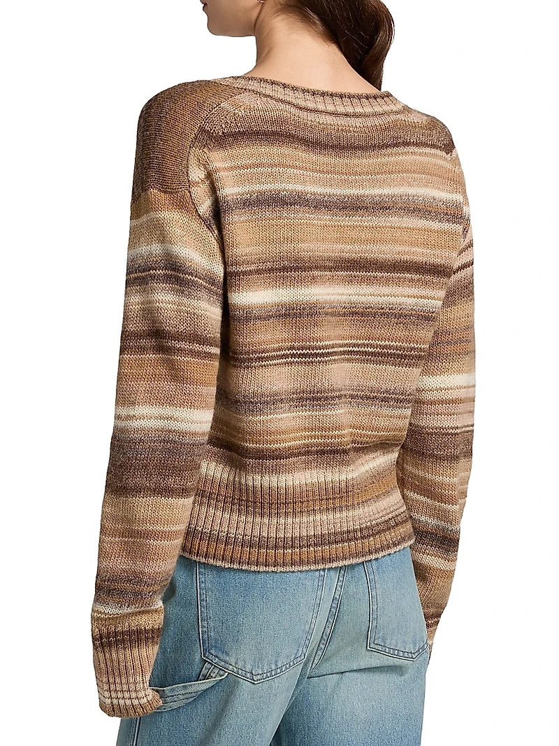 Diora Striped Wool-Blend V-Neck Sweater