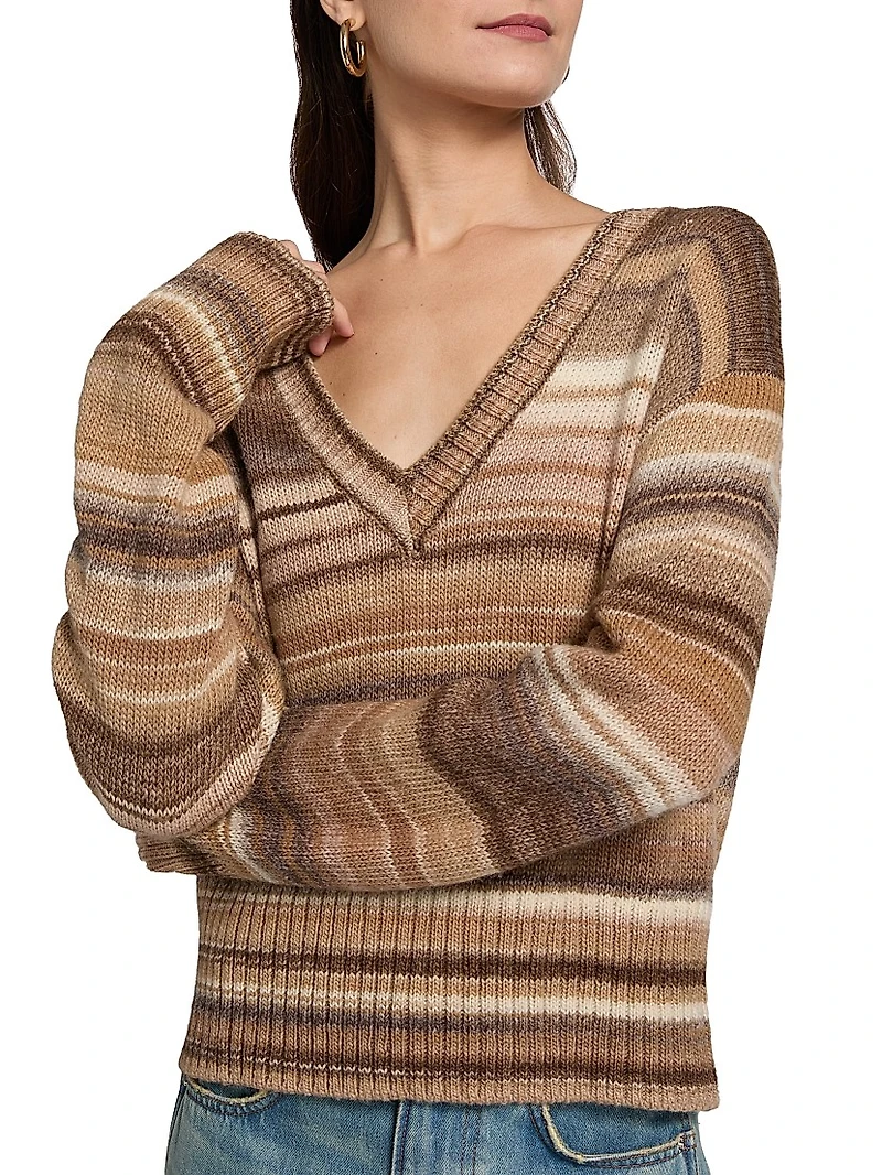 Diora Striped Wool-Blend V-Neck Sweater