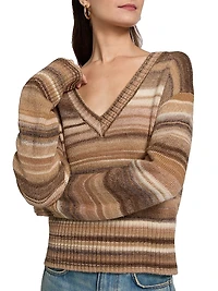 Diora Striped Wool-Blend V-Neck Sweater