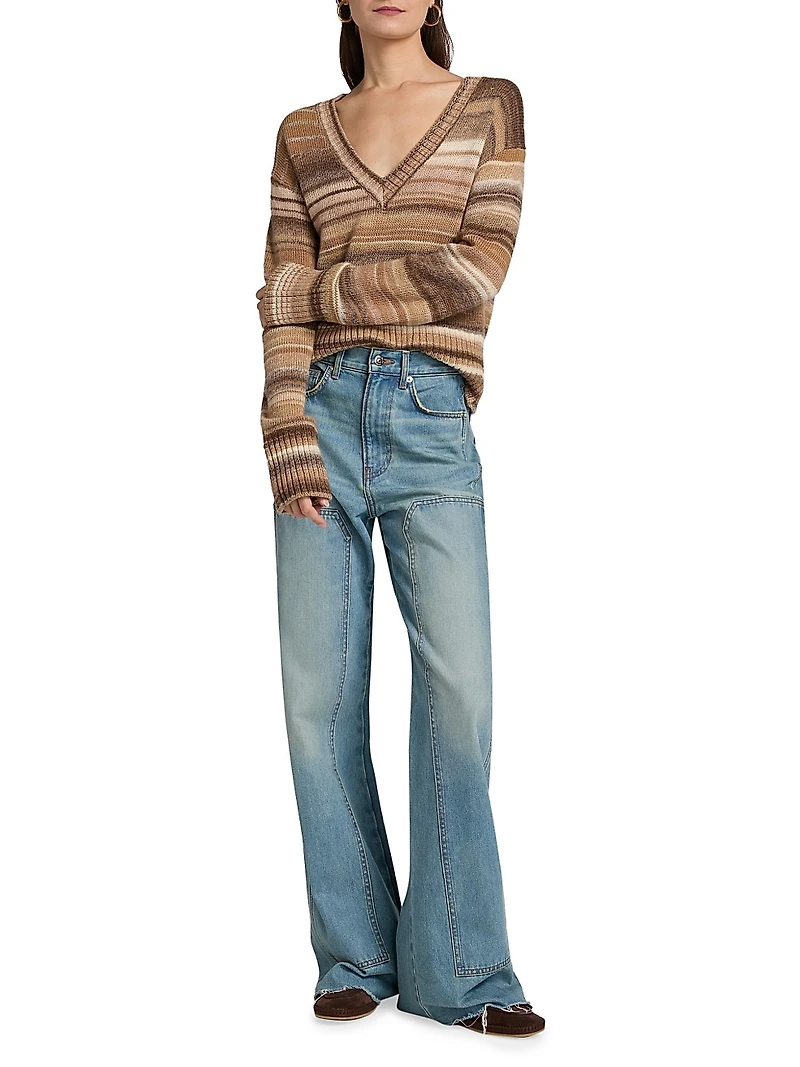 Diora Striped Wool-Blend V-Neck Sweater