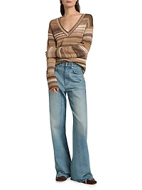Diora Striped Wool-Blend V-Neck Sweater