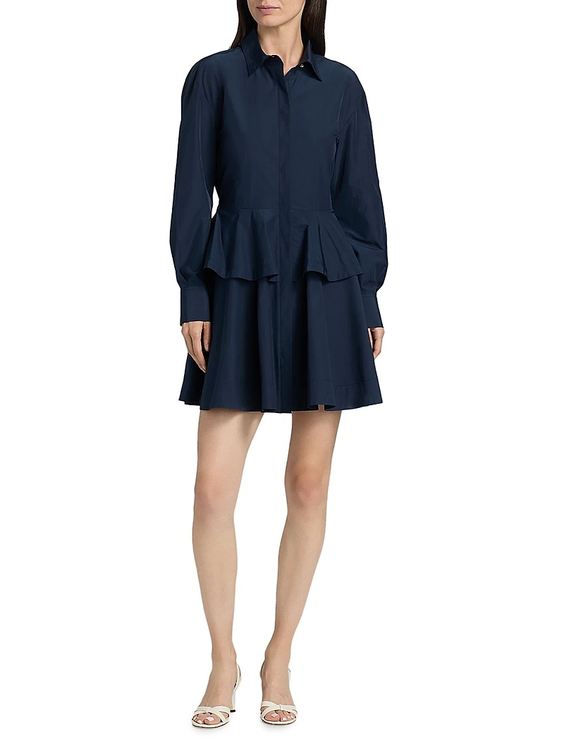 Azure Ruffled Mini-Shirtdress