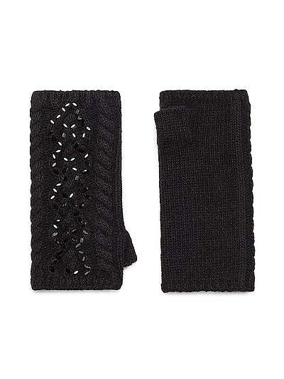 Cable Knit Cashmere Fingerless Gloves