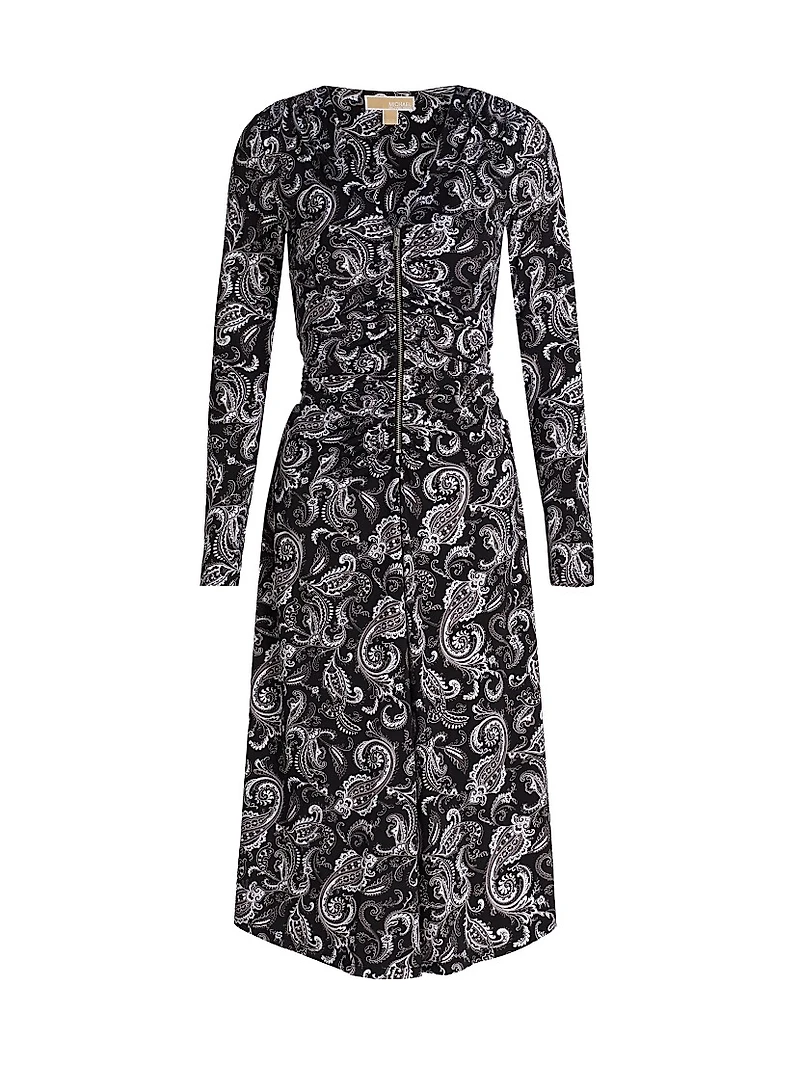 Paisley Ruched Midi-Dress
