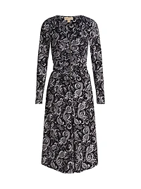 Paisley Ruched Midi-Dress