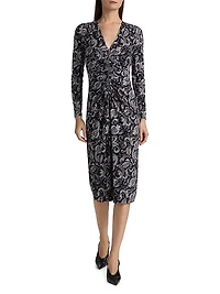 Paisley Ruched Midi-Dress