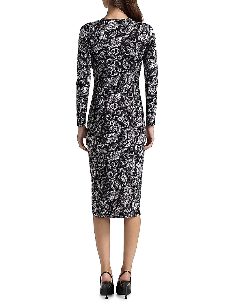 Paisley Ruched Midi-Dress